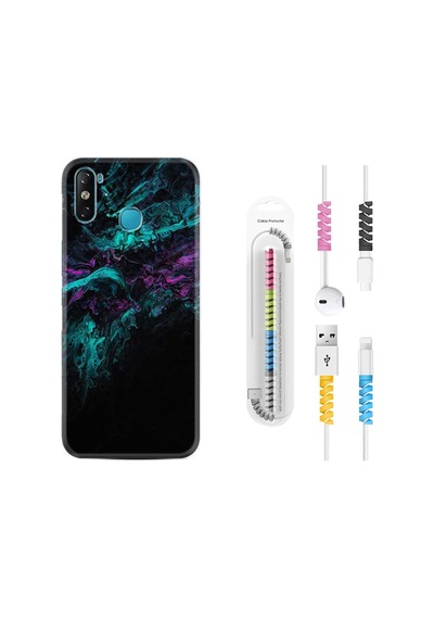 Infinix Smart 4 Kılıf Kablo Koruyuculu Abstract Green 1302