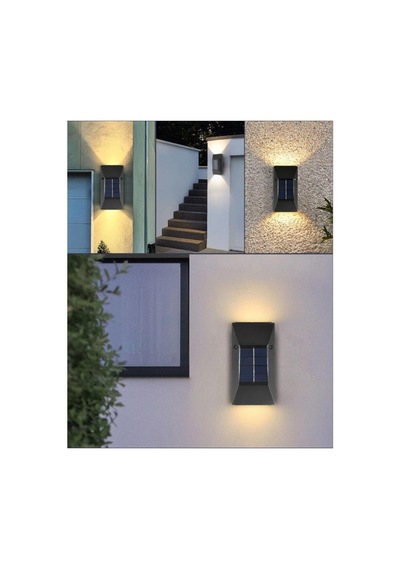 Güneş Enerjili Led Solar Şarjlı Çift Yönlü Duvar Lambası Dekoratif Bahçe Işıldak Fener