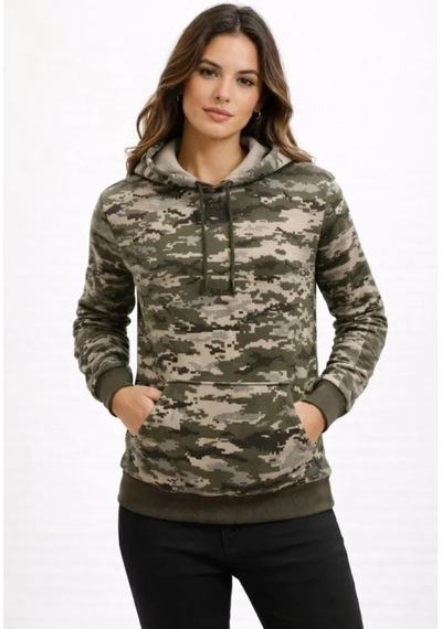 Butik İstanbul Erkek Kamuflaj Desenli 2 İplik 4 Mevsim Kapüşonlu Kanguru Cepli Hoodie Sweatshirt - Kamuflaj