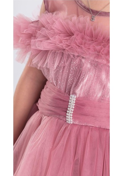 Mnk Baby & Kids Uzun Etek Kız Çocuk Robası Şifon Abiye M00723 Pembe