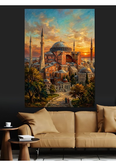 Gün Batımında Ayasofya Camii Dekoratif Kanvas - Mdf Ahşap Tablo