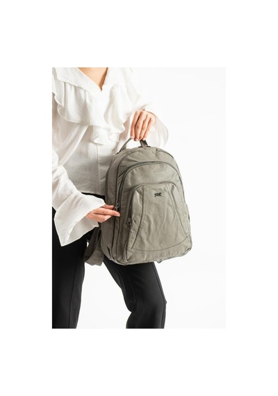 Baginn Y.s.deri Kadın Sırt Çantası 33 23 Cm Vegan Deri Yıkama Suni Deri Yumuşak Doku Günlük Çanta Gri