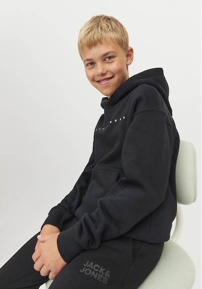 Jack & Jones Logo Baskili Kapüsonlu Sweatshirt - Çocuk 12237468 Black Siyah