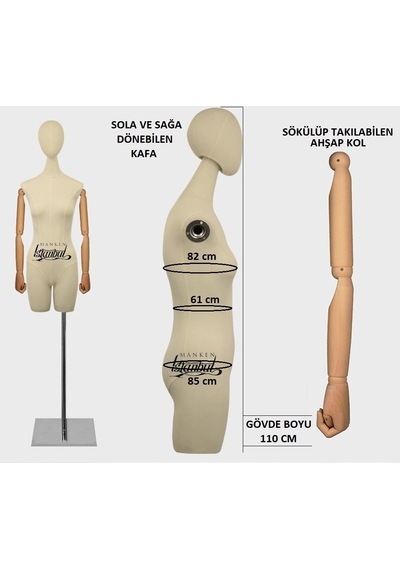 Videolu Ürün-36 Beden Pantolon Giyebilen Ahşap Kollu Terzi Manken 527200921