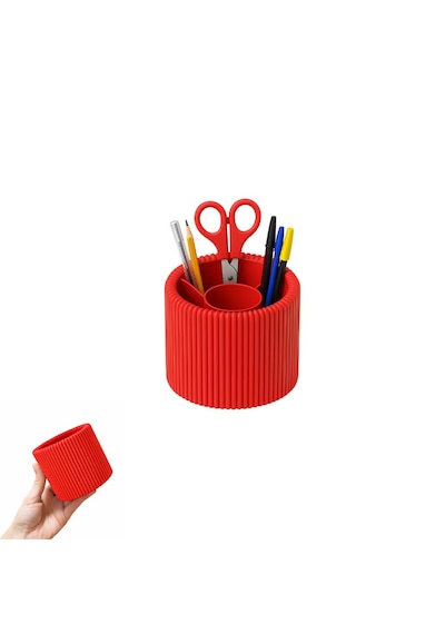 Özel 3d Baskı Ayrılabilir 4 Bölmeli Kalemlik Masa Vb. Kalemliği Çapı: 8,5 Cm X Yükseklik: 8 Cm Kırmızı