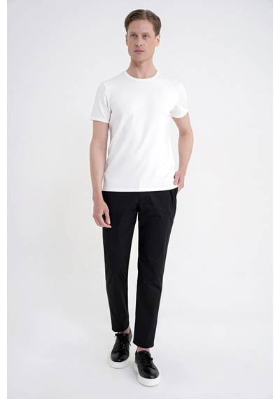 Comfort Fit Yan Cep Beli Lastikli %97 Pamuk Siyah Pantolon P 1214