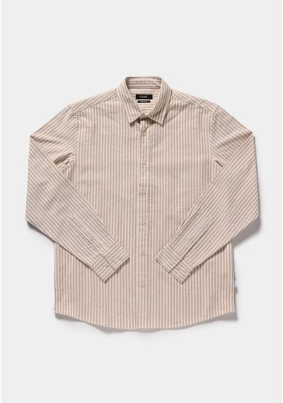 Colin's Colins Regular Fit Shirt Neck Çizgili Erkek Bej Uzun Kol Gömlek Cl1082021 Q1.v1 Lcm Camel