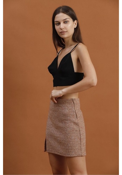 Verymoda Kaşe Mini Etek F1352 Kahve