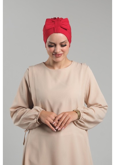 Hürrem Bone Kırmızı Pratik Hazır Geçmeli Fiyonklu Bone Sandy Çift Taraflı Çapraz 3007b 31 Kırmızı