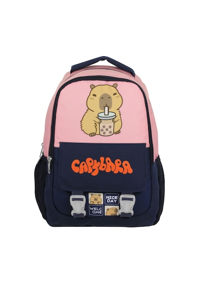 Capybara Kız Çocuk İlkokul Okul Sırt Çantası - Siyah - Pembe - 5203 Çok Renkli