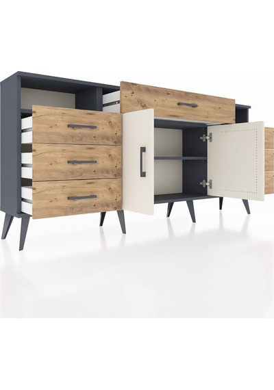 Arges Konsol 4 Raflı 7 Çekmeceli 2 Kapaklı 176x30x83 Antrasit-aytaşı/çam Aytaşı/çam Arges Konsol 4 Raflı 7 Çekmeceli 2 Kapaklı 176x30x83 Antrasit-aytaşı/çam Aytaşı/çam