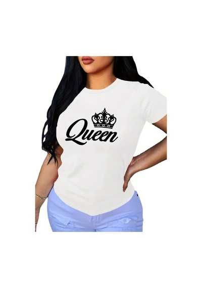 Caddemia Kadın T-shirt Gündelik Siyah Kısa Kollu Baskılı Bol Üst Tasarım Giysiler Beyaz