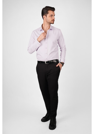 Lila Saten Slimfit Erkek Gömlek Lila