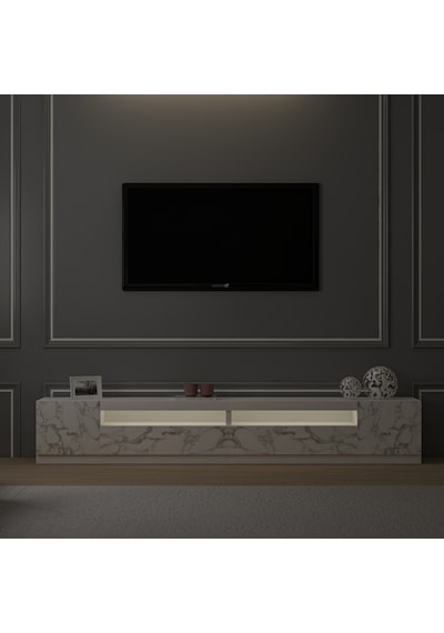 T008 Arya Tv Sehpası Orma Mermer-Beyaz Set