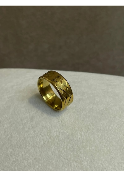 Yeni Sezon Vip Seri Paslanmaz Çelik Altın Kaplama Baklava Desen'li Alyans Yüzük Gold