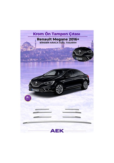 Renault Megane 4 2016-2020 Araca Özel Krom Ön Tampon Çıtası A+