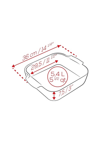 Seramik Kare Fırın Kabı - 36 Cm Saplar Dahil X 31 Cm X 8,2 Cm - Kapasite: 5,4 L - 10 Yıl Garanti - Fransa'da Üret Diğer