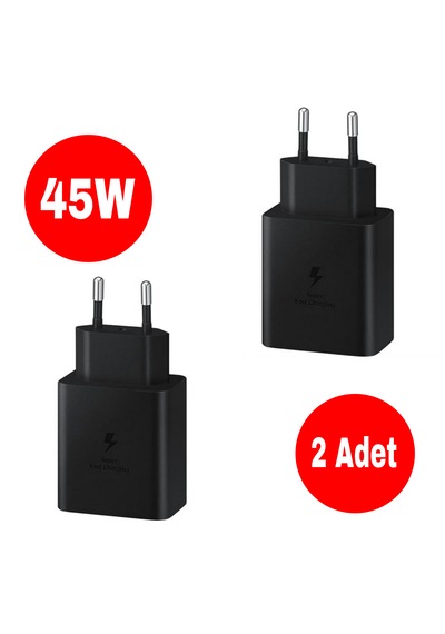 2 Adet Samsung Uyumlu 45w Typec Çıkışlı Süper Fast Adaptör Şarj Başlık, Kablo Dahil