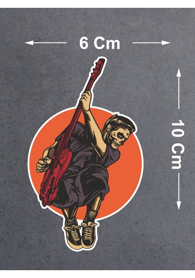 Gitar Çalan Zombi Sticker - Araba Oto Motosiklet Cam Kask Sticker - 00039 10X6 Cm