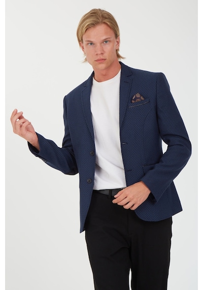 Sposo G-207 Dar Kalıp Desenli Lacivert Erkek Blazer Ceket Lacivert
