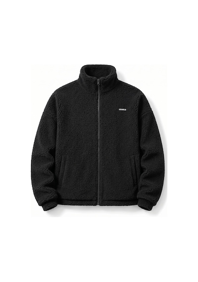 Genius Store Oversize Peluş Erkek İçi Polarlı Tam Fermuarlı Sherpa Sonbahar Kış Kadın Polar Sweatshirt Oversıze-pelus Siyah