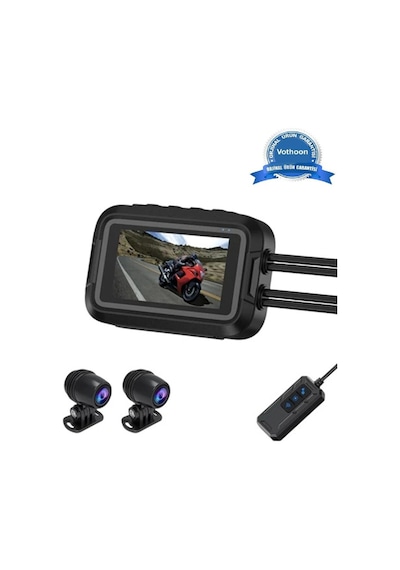 Motosiklet Kamerası Full Hd 1080p,150 Geniş Açı 3.0 Ekran Çift Ön Arka Kamera Wifi Destekli Gprs Öz Siyah