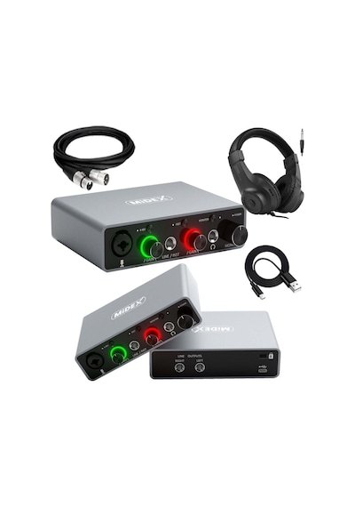 Midex Glx 700gr H Üst Segment Usb Stüdyo Ses Kartı 2 Giriş 2 Çıkış 24bit/192khz Kulaklık Ve Kablo Dahil