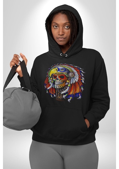 Kızıl Derili Kuru Kafa Düş Kapanı Kadın Erkek Siyah Kapüşonlu Sweatshirt Hoodie Siyah