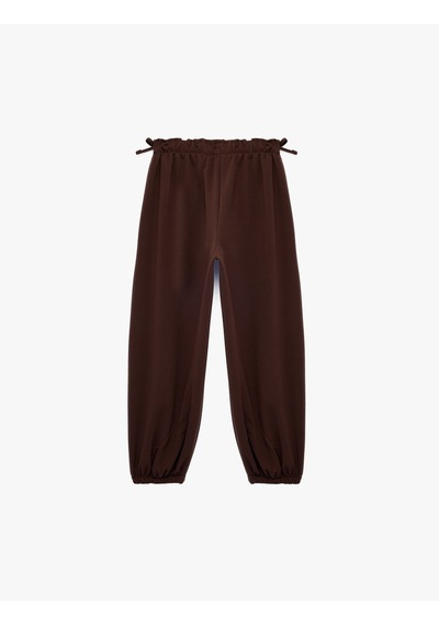 Koton Balon Form Pantolon Fiyonklu Beli Lastikli Bol Kesim Kahverengi 7wkg40124ak Kahve