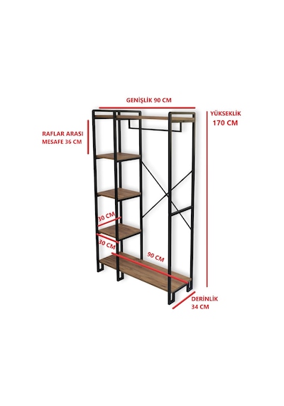 Ahşap Raflı Metal Askılık Ayakkabılık Portatif Portmanto Gardırop