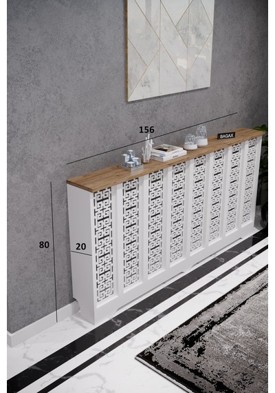 Petek Kaplama Modern Radyatör Kapatma Ünitesi Ön Panel Mdf Tasarım İç Ölçü 156 Cm Dış Ölçü 160 Cm Petek 156 Beyaz Üstü Çam D5