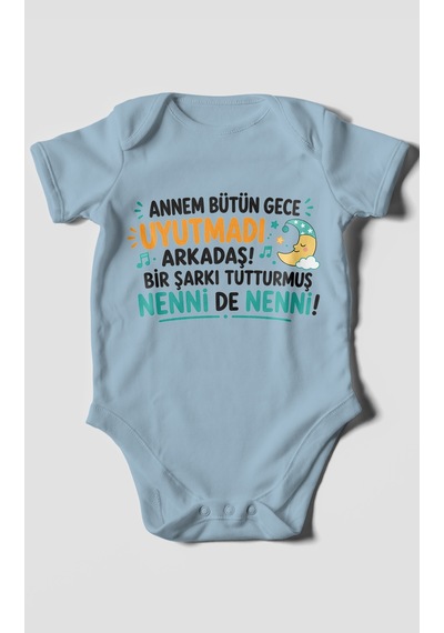 Morivokids Anneye Özel Kısa Kollu Bebek Body %100 Pamuk Zbn194-kk Bebe Mavisi