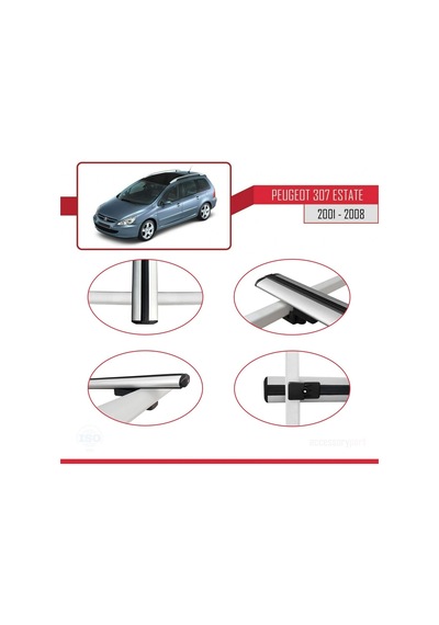 Peugeot 307 Estate 2001-2008 Arası İle Uyumlu Basic Model Ara Atkı Tavan Barı Gri 3 Adet