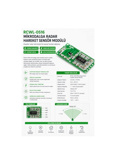 Mikrodalga Radar Hareket Sensör Modülü - Rcwl-0516