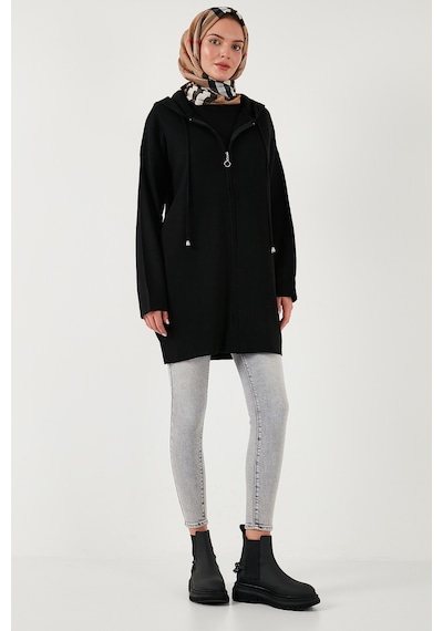Lela Modest Regular Fit Kapüşonlu Tesettür Triko Bayan Hırka 4616176 Siyah