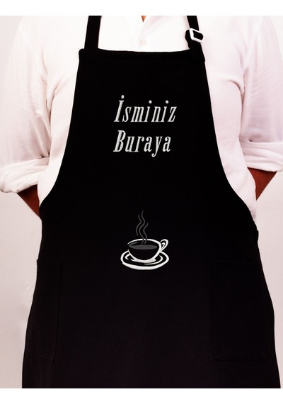 Mutfak Önlüğü Kişiye Ve İsme Özel Nakışlı Mutfak Önlüğü Fincan 02 Farklı Renkler Siyah