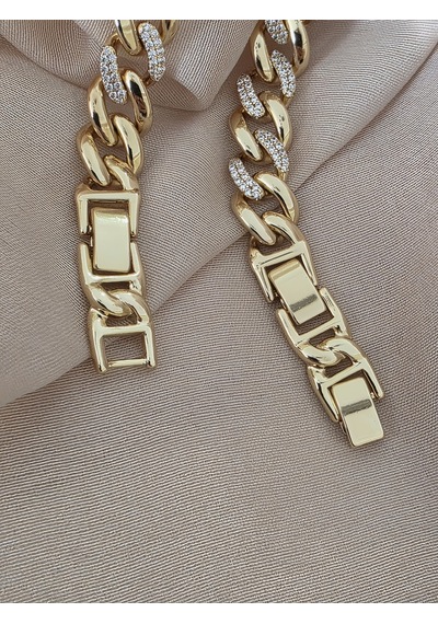 Eva Takı Store Xuping Küba Zinciri Cuban Lınk Hip Hop Rhinestone Set Gold