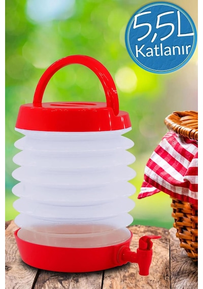 Musluklu Katlanır Su Bidonu Outdoor Akordiyon Kamp Su Kovası Çeşme Piknik Damacana Içecek Şişesi Kırmızı