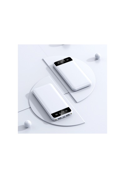 10000 Mah Powerbank Kendinden 4 Kablolu Dijital Ekranlı 4 Çıkışlı Powerbank Koruma Kılıfı li Beyaz