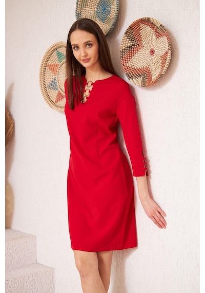 Darlin Moda Kırmızı Metal Aksesuar Detaylı Abiye Elbise Dm1014 Kırmızı