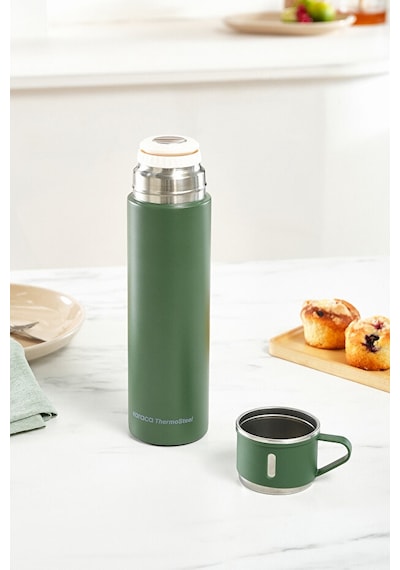 Karaca Thermosteel Nature Bardaklı Çelik Sızdırmaz Termos Haki 500 ml
