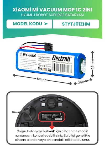 Xiaomi Mi Vacuum Mop 1c 2in1 Uyumlu Batarya Ultra Kapasite 3200mah Robot Süpürge Pil Stytj01zhm
