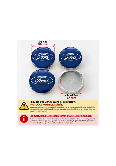Ford Focus-fiesta-c-max-kuga-mondeo-ecosport-transit Connect-tourneo Connect Uyumlu 60 Mm Jant Göbeği Takımı - 903760358