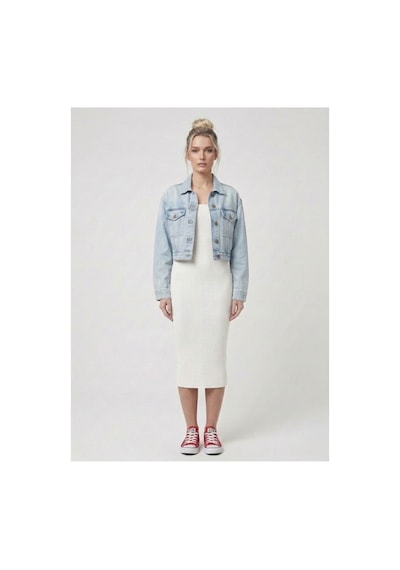 Neden Tekstil Premium Fit Kare Yaka Fitilli Triko Midi Elbise - Beyaz