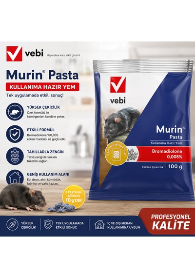 Vebi Murin Pasta Fare Yemi Güçlü Ve Etkili Kemirgen Mücadelesi 2 Adet