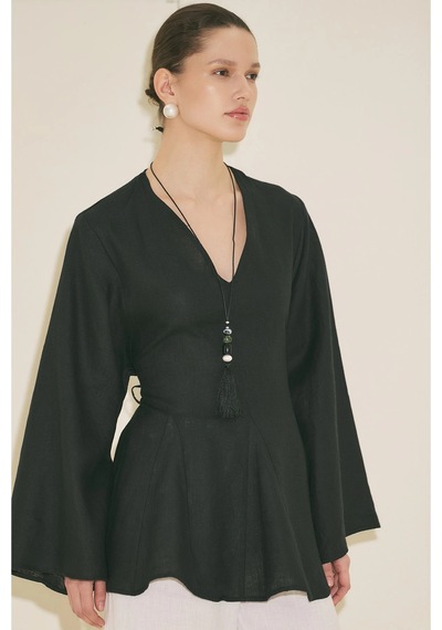 Manuka %100 Keten Volümlü Tunik Siyah Ss26tnk00002-01 Siyah