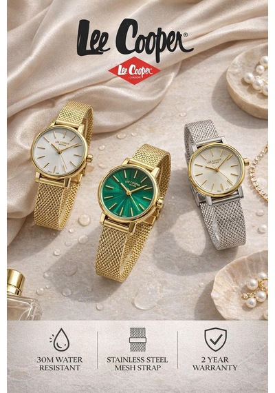 Lee Cooper Küçük Kasa Vintage Hasır Kordon 2 Yıl Garantili 3 Atm Kadın Kol Saati+bileklik 08292.170 Sarı