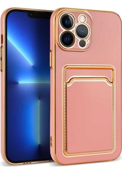 Apple Uyumlu iPhone 12 Pro Max Kılıf Zore Bark Kartlıklı Kapak Rose Gold