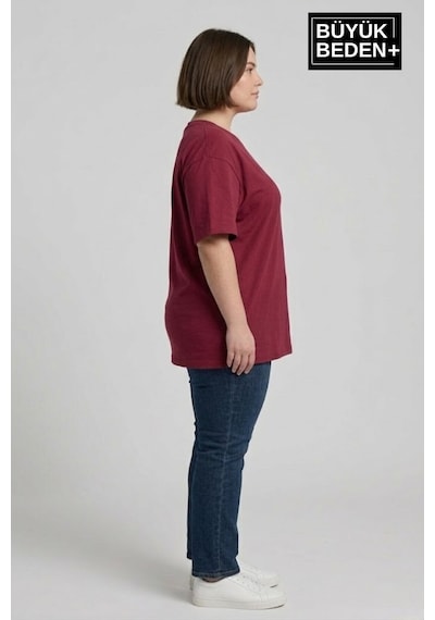 Superlife Büyük Beden Kadın Basic Tişört Pamuklu Düz T-shirt 3xl-6xl Spr26btsk510 Bordo