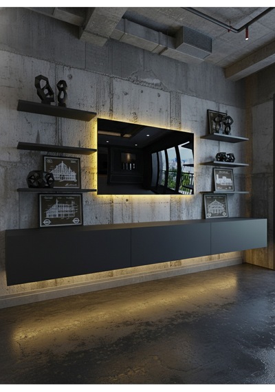Resital Duvara Monte Ledli 270 Cm Tv Ünitesi Duvar Raflı - Ll6035 Antrasit